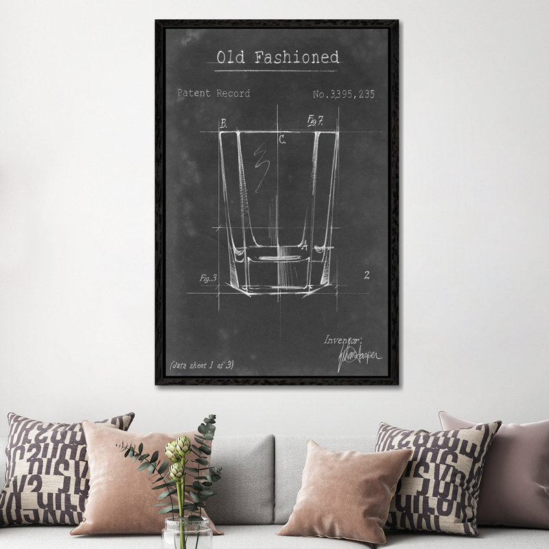 Barware Blueprint I by Ethan Harper - Print on Canvas, Black Framed, Black Framed, 66.04 cm H x 45.72 cm W