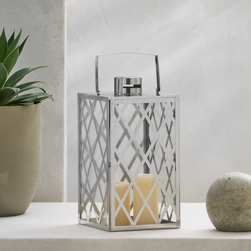 17.5'' H Stainless Steel Floor Lantern, Silver