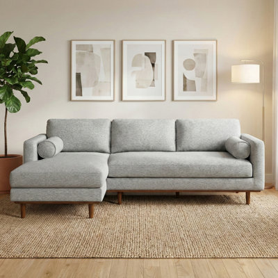 Morrison Large Left Sectional Sofa,Mid-Century Modern Couch with Chaise Lounge and Eco-Friendly Woven-Blend Fabric by Simpli Home