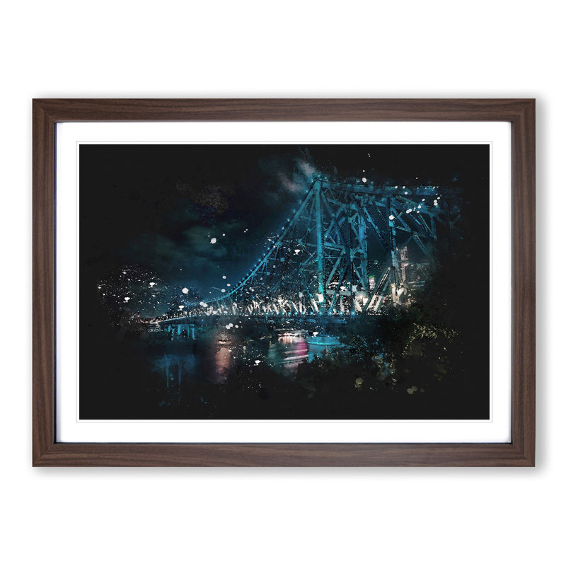 Story Bridge in Brisbane Australia - Picture Frame Graphic Art Print, 45cm H x 63cm W x 2cm D, Walnut Framed