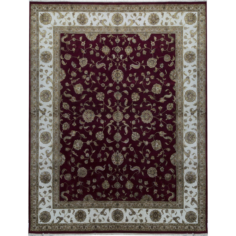 Tapis rouge et ivoire noué à la main de haute qualité