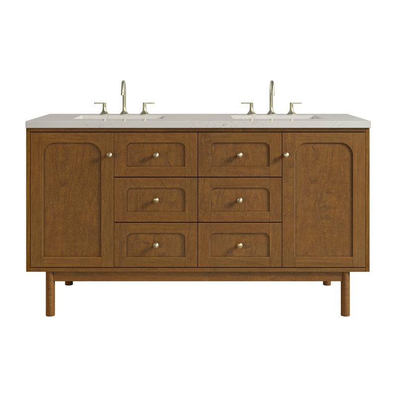 Laurent 60" Double Vanity, Widespread, Siberian, Honey Oak