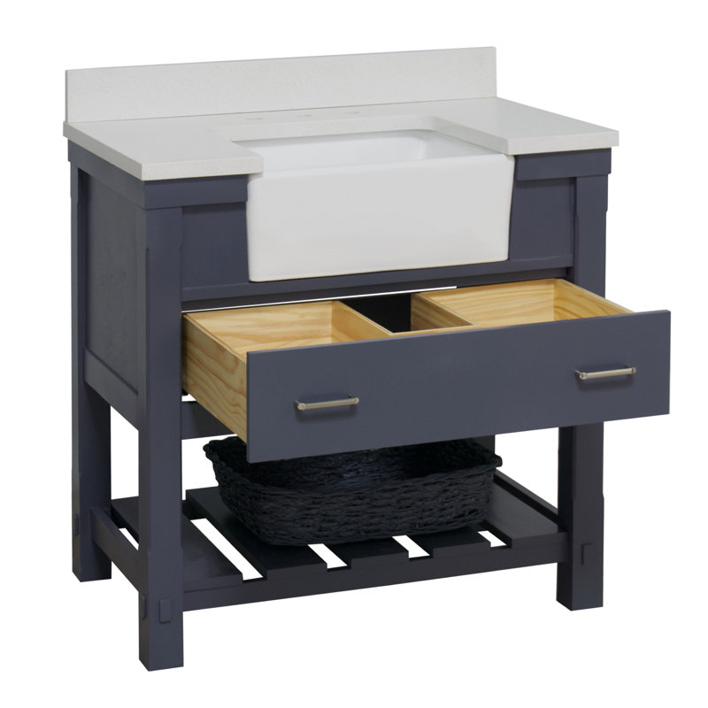 Ensemble de meuble-lavabo simple 36 po Hitton, Gris marine, Quartz