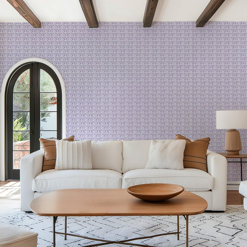 Thorn & Blossom - Wallpaper, Lilac Amethyst, Faux Grasscloth