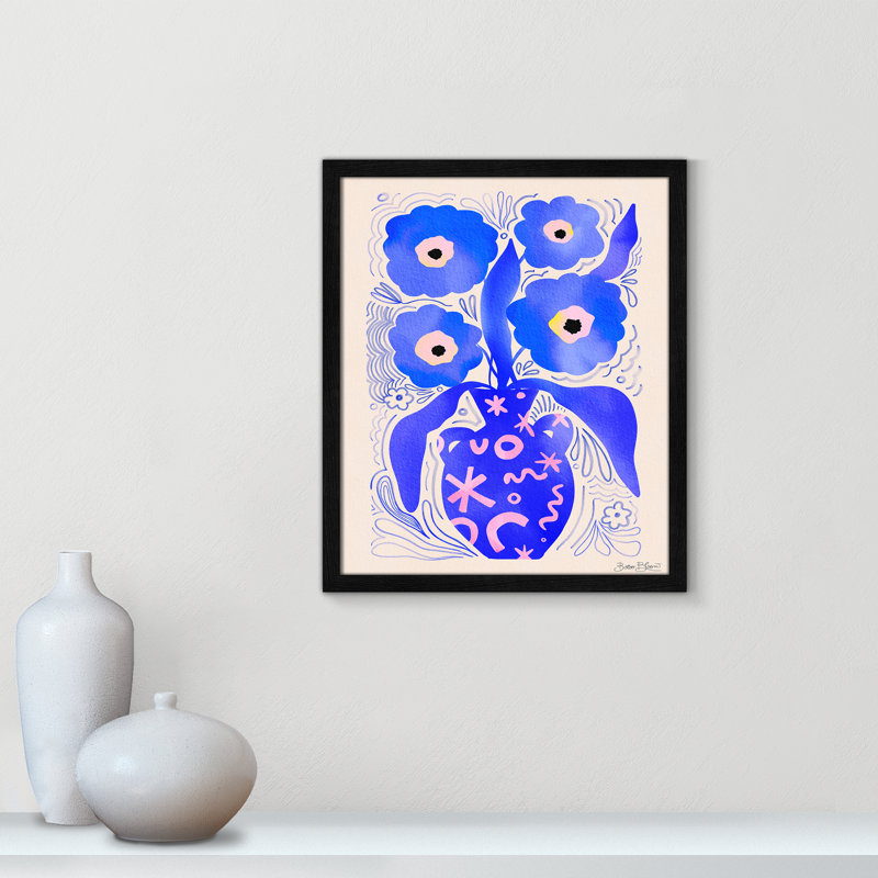 «Blue Flowers Matisse» par Bloom, 16'' W x 19'' H, Impression encadrée, Grain de bois noir