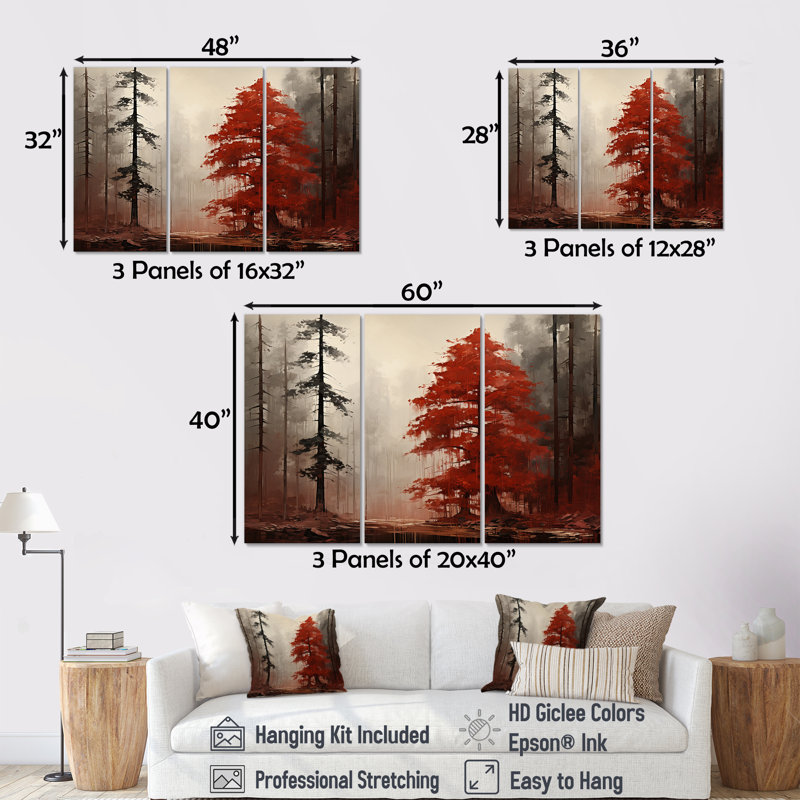 Ensemble de salon mural Redwoods Mystic Landscape - Tree Redwood, Toile tendue, H 28 po x l 36 po x P 1 po