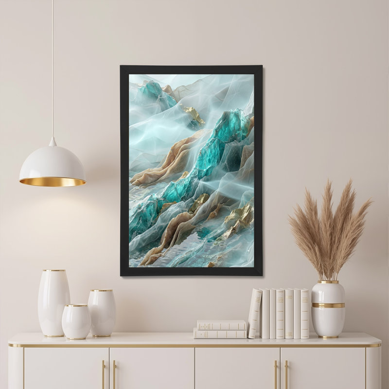 Toile abstraite turquoise et dorée, 30"H x 20"W