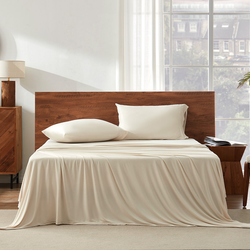 Solid Jersey Knit Sheet Set, Beige, King Sheet Set with 4 additional pieces