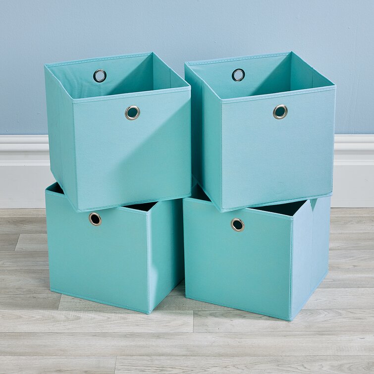 Folding 2 Grey 2 Patterned Square Storage Utility Box Fabric Cube 4pc Basket Set (Set of 4) 17 Stories Colour: Blue
