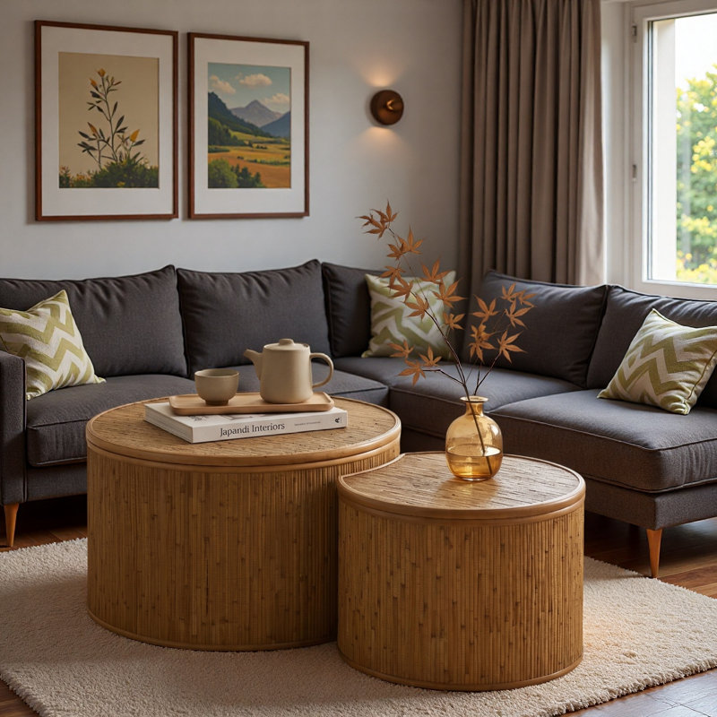 Table basse 43,9 "en rotin rétro incrusté avec fonction de rangement