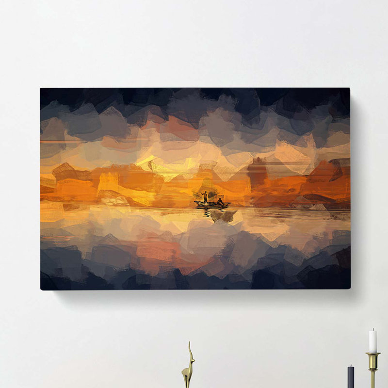 A Boat At Sunset In Abstract - Wrapped Canvas Painting, 35cm H x 50cm W x 3cm D