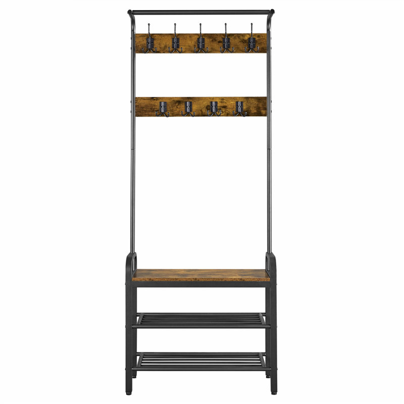 Hall Tree 71.5cm Wide with Bench and Shoe Storage, Rustic Brown
