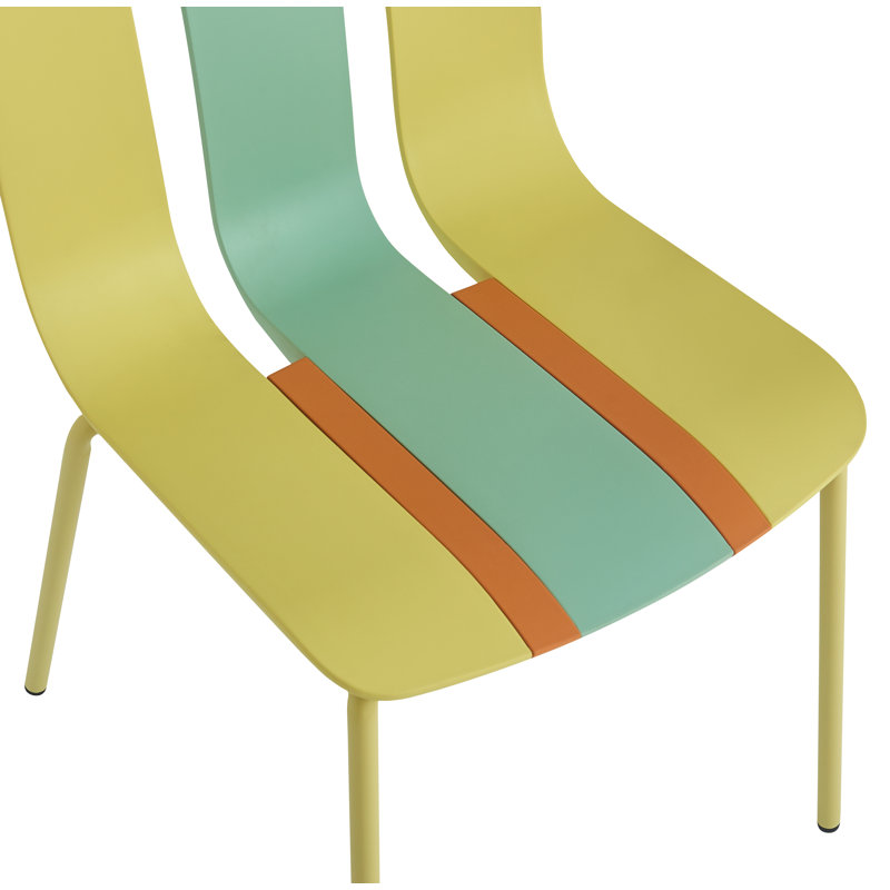 Chaise de patio moderne Spark avec siège ergonomique en PP et pieds en métal, Jaune grain / vert brume / orange tropical