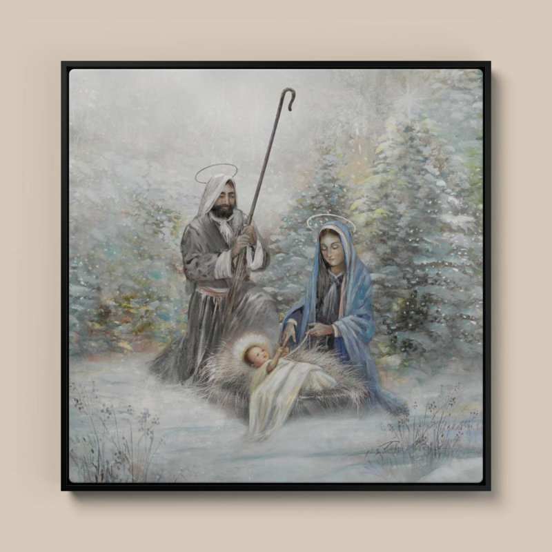 «Winter Nativité» par Ruane Manning - impression sur toile, 30 po x 30 po, Cadre plat flottant, Black