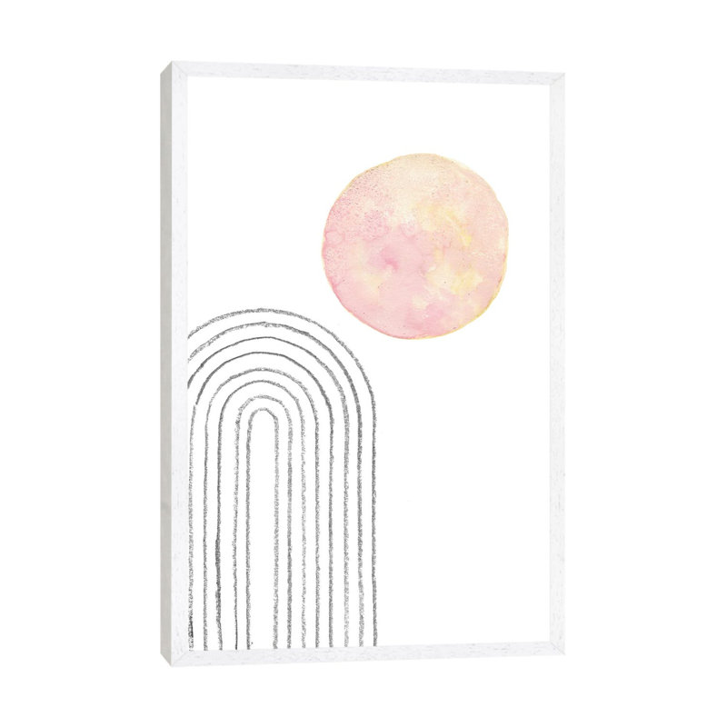 Blush Pink Sun And Rainbow by Whales Way - Print on Canvas, 66.04cm H x 45.72cm W x 3.81cm D, White Framed