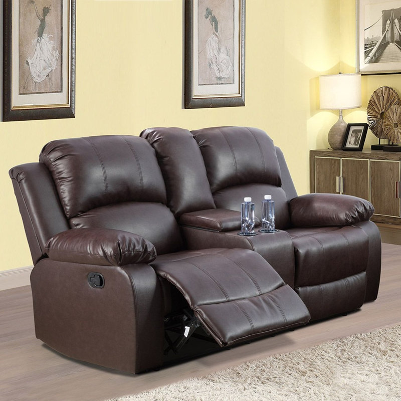 Living Room Recliner Loveseat, Jenesis Brown Faux Leather