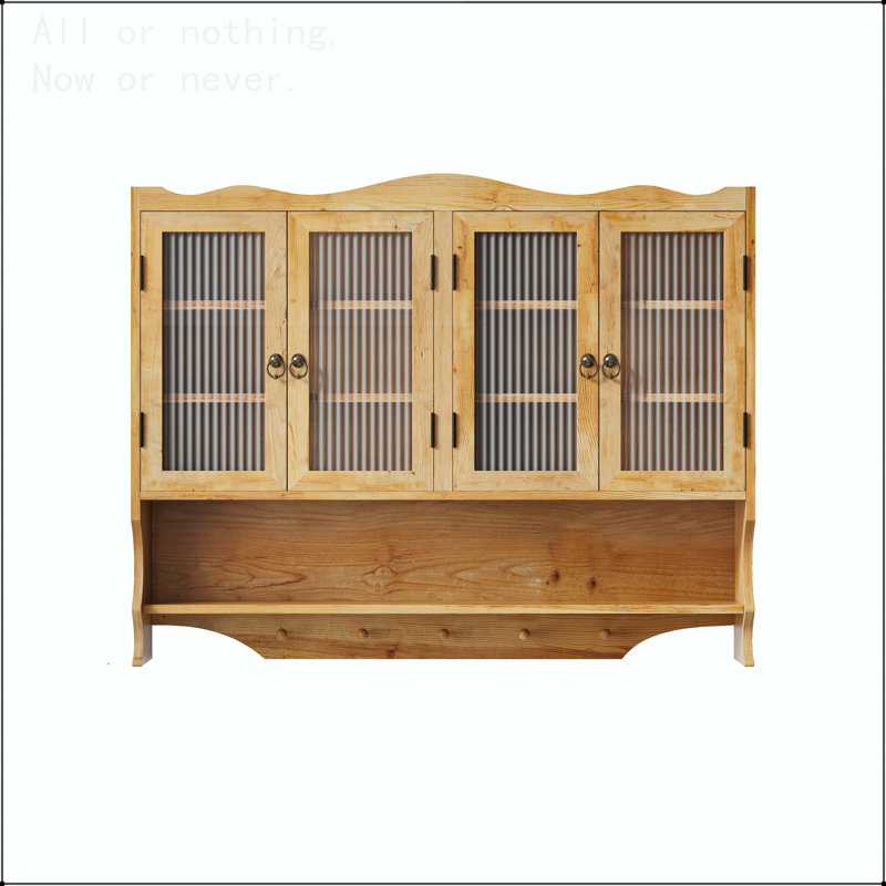 Armoire murale 39,37 po à 4 portes rétro avec support ouvert, Naturel