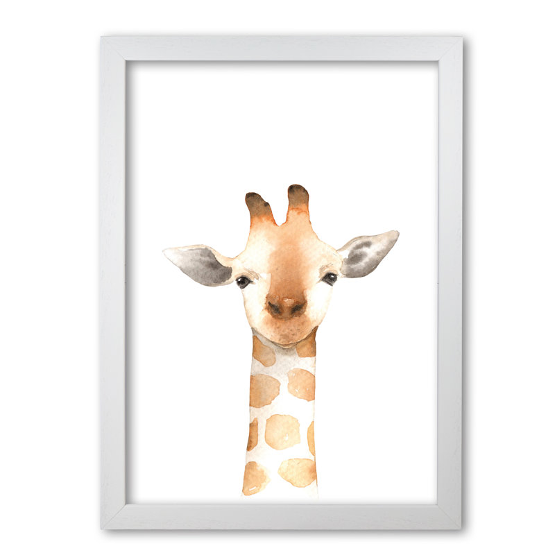 Forest Friends, Cute Giraffe - Painting, White Grain Frame, 30 cm H x 21 cm W x 5 cm D