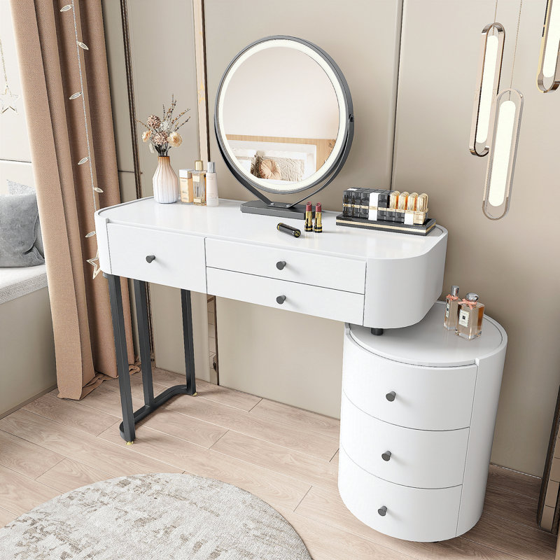 Coiffeuse moderne minimaliste avec miroir amovible et coiffeuse rotative, meuble-lavabo facile à assembler