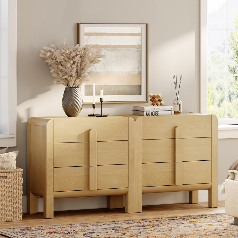 Adora Wood Accent Cabinet Set Of 2 With Drawers, 63" Modern Credenza Storage Cabinet With Curved Profile Design For Living Room, Kitchen, Dining Room, Hallway