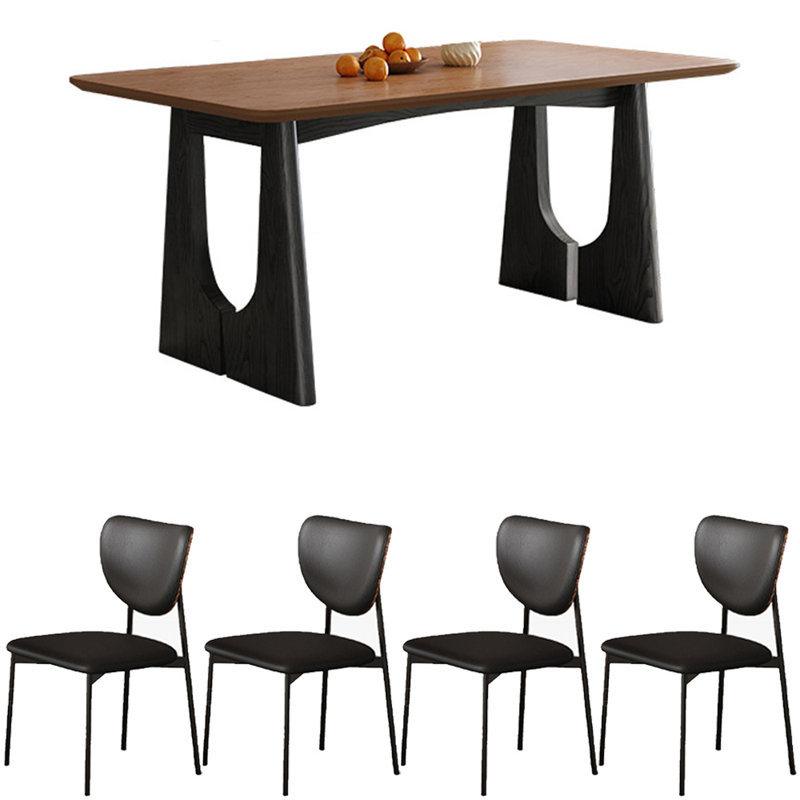 Ensemble de salle à manger rectangulaire en bois massif de style médiéval, 5