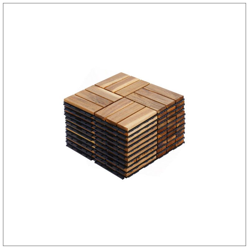 10 PCS Interlocking Deck Tiles, Checker Pattern, 12/, Natural