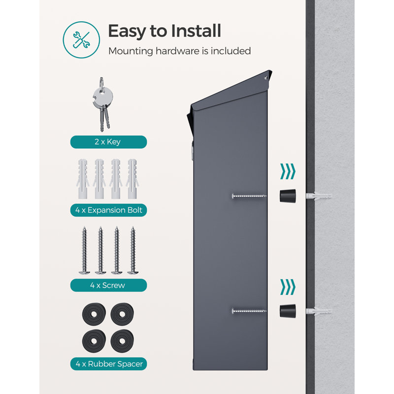 Bellburns Steel Wall Mounted Post Box, Grey