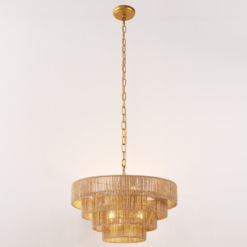 Kavik 6 - Light Stainless Steel Dimmable Drum Chandelier, Gold, 13.8" H x 19.7" W x 19.7" D