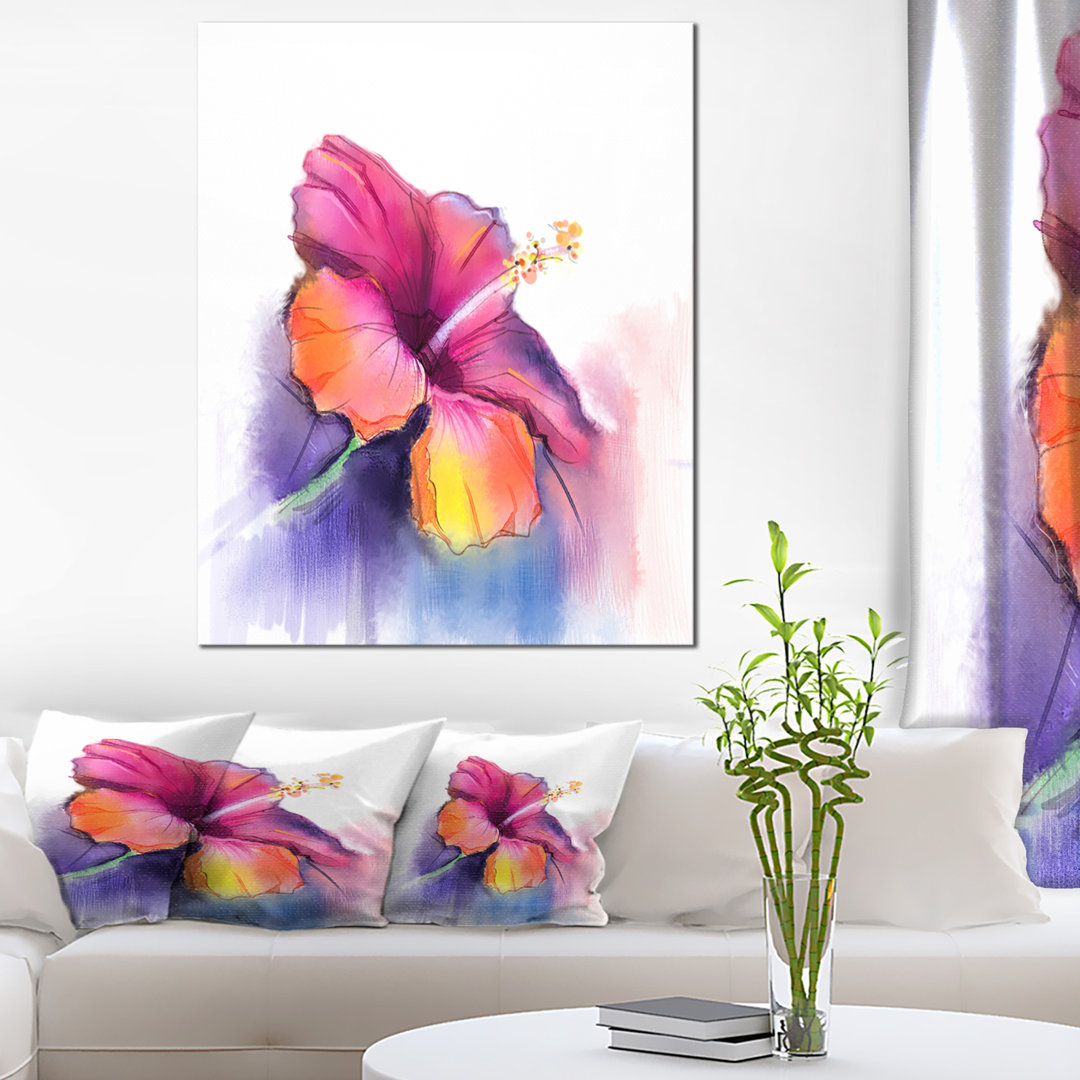 " Red Yellow Hibiscus Flower In Blue Large Flower " Ebern Designs 