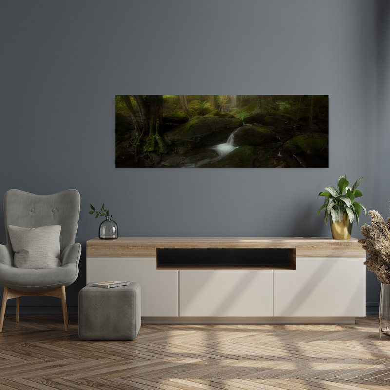 Forêt sombre, cascade paisible, forêt sereine paisible, art mural nature, H 48 po x l 16 po