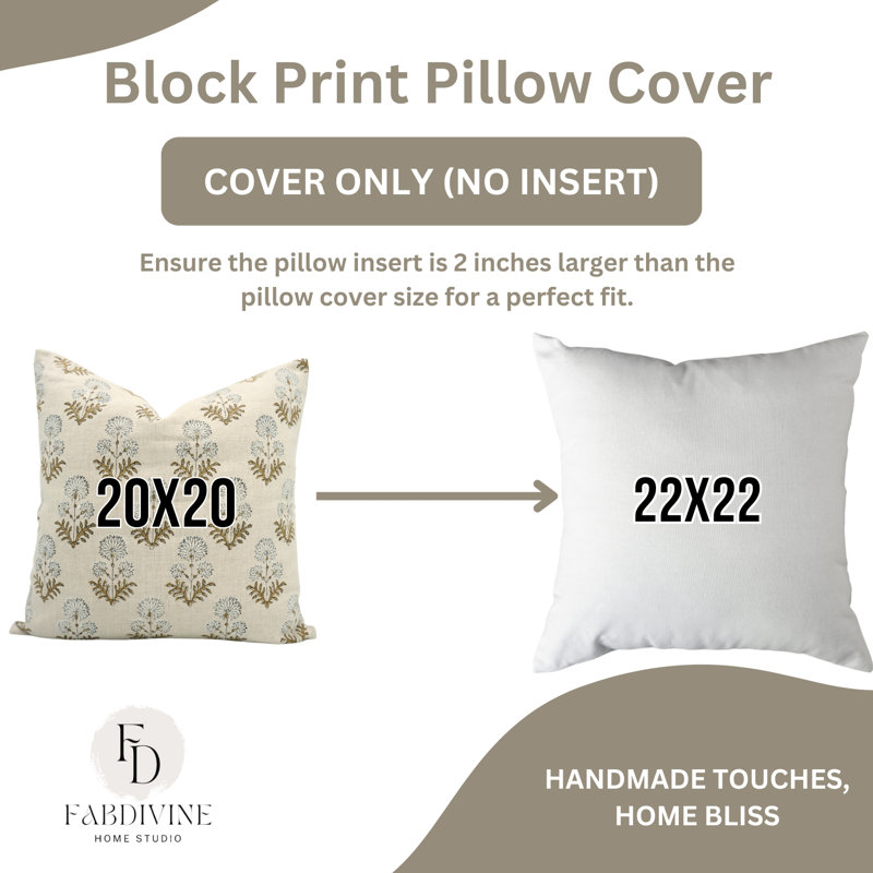 Linen Pillow Cover, 20" H x 20" W, Beige Floral 1, Square