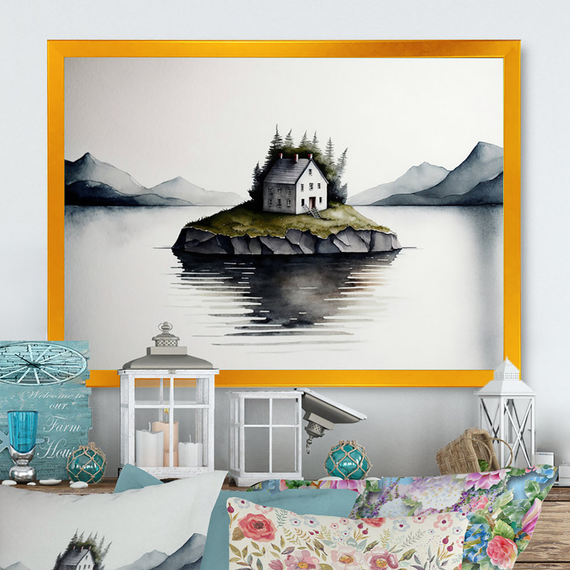 «Little Countryhouse By The Lake IV», reproduction sur toile, H 12 po x l 20 po x P 1 po, Toile avec cadre photo doré