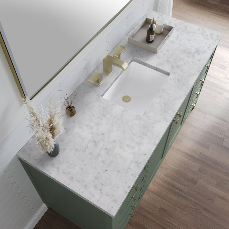 Chicago 60'' W Double Vanity, Smokey Celadon, Carrara White, 8" Widespread