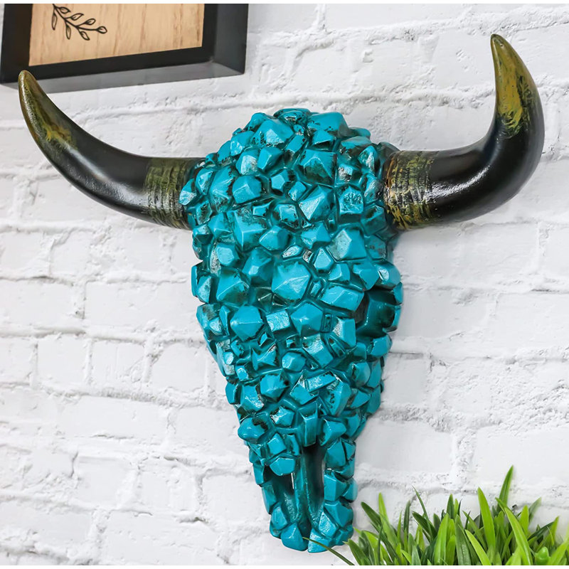 Décoration murale crâne de vache avec roches mosaïques Sebeka
