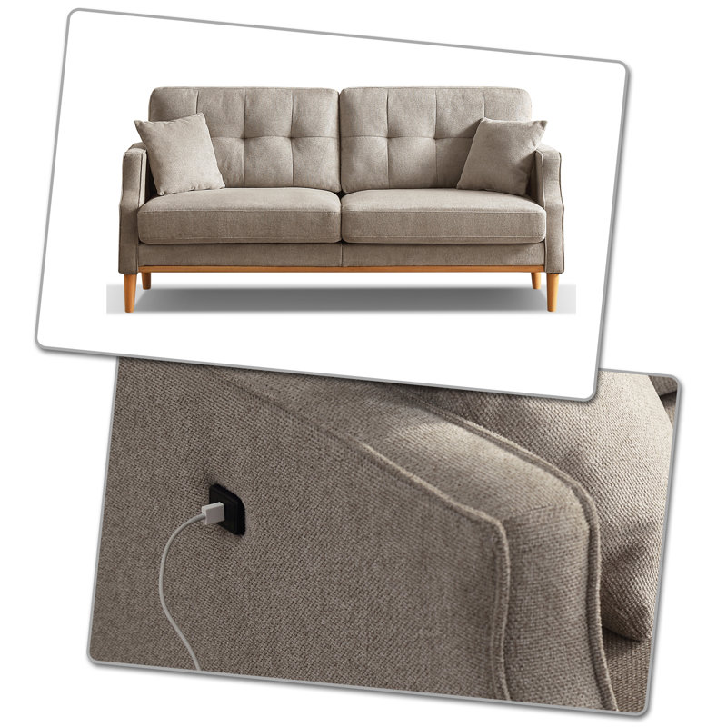 Causeuse rembourrée 70,01 po Nazaha, Tissu gris pâle