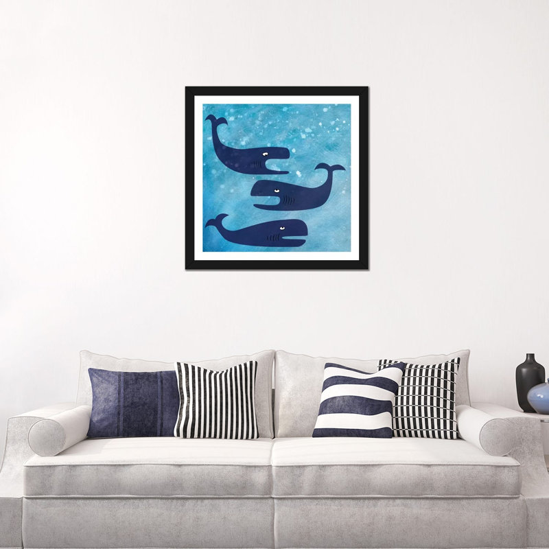 « Baleines » par Nic squirrell-impression, Papier encadré noir, H 24 po x l 24 po x p 1 po, Blanc