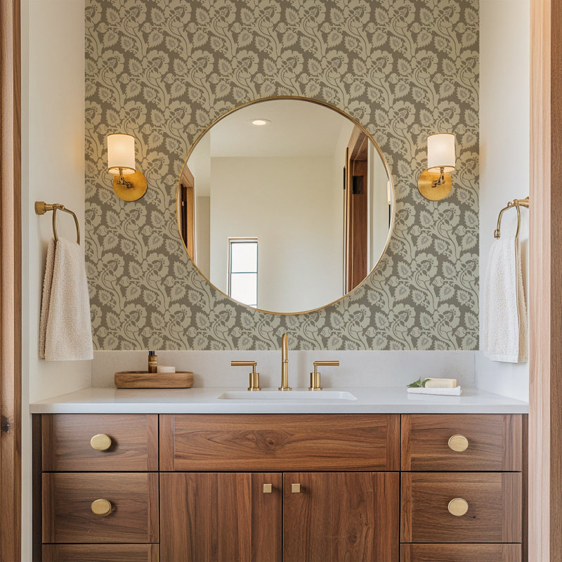 Paisley Briar - Botanical Wallpaper, Pastel Pond, Faux Grasscloth
