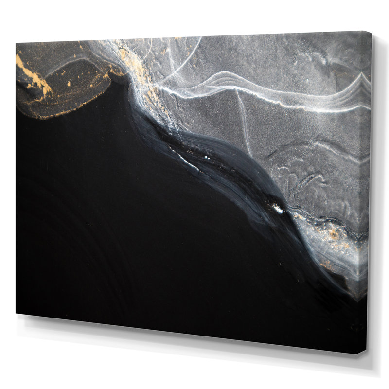 Gloden - Marbre noir et gris, art mural moderne sur toile, H 34 po x l 44 po x P 1,5 po, Toile tendue