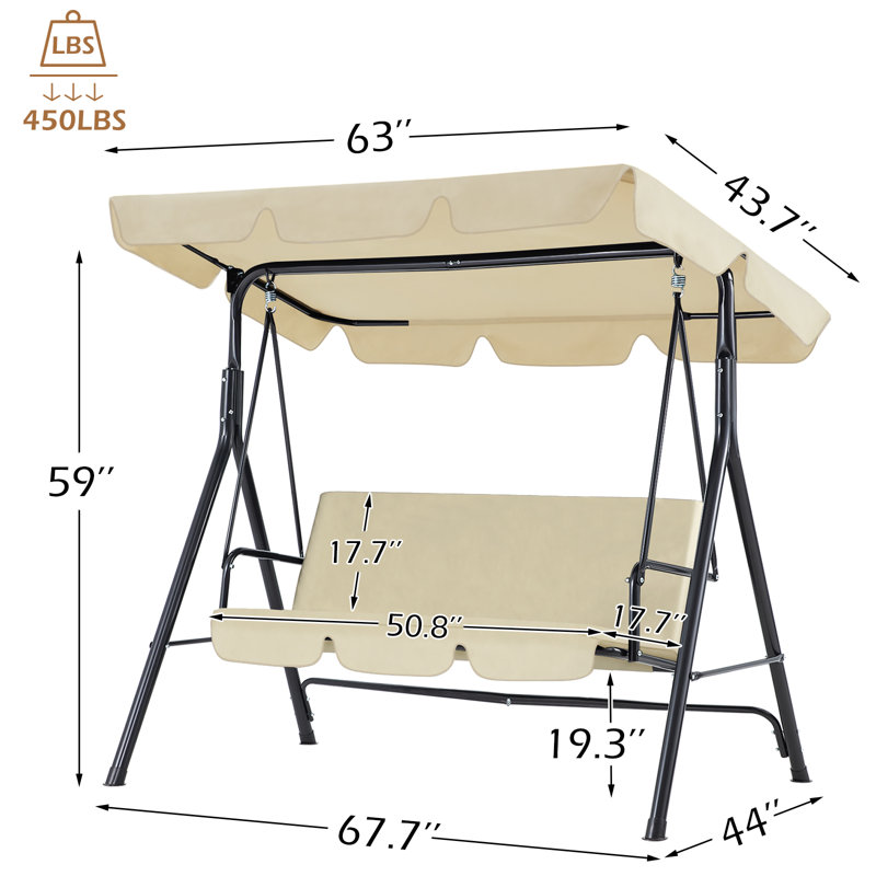 3 Person Porch Swing with Canopy, Cream