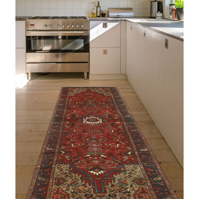 One-of-a-Kind 3'4" X 10'5" 1980s Runner Wool Area Rug in Rust