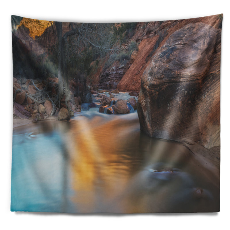 Paysage au ralenti, rivière vierge à la tapisserie de Zion, H 50 po x l 60 po