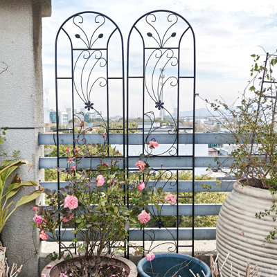 2 Pack Metal Garden Trellis 86.7" X 19.7" Rustproof Trellis For Climbing Plants Outdoor Flower Support Peacock Style Black