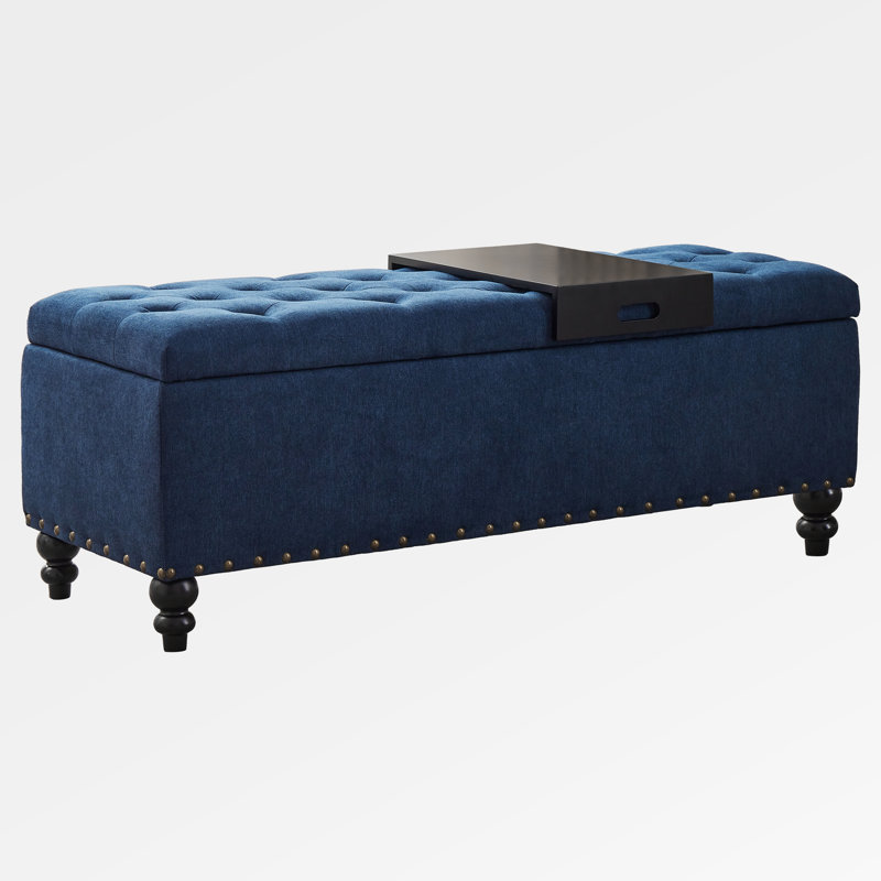 Banc de rangement rembourré Ashtin, Bleu marine