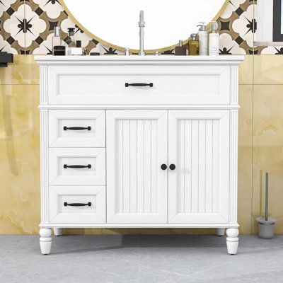 Bathroom Vanity with Ceramic Sink, Storage Cabinet and 2 Drawers