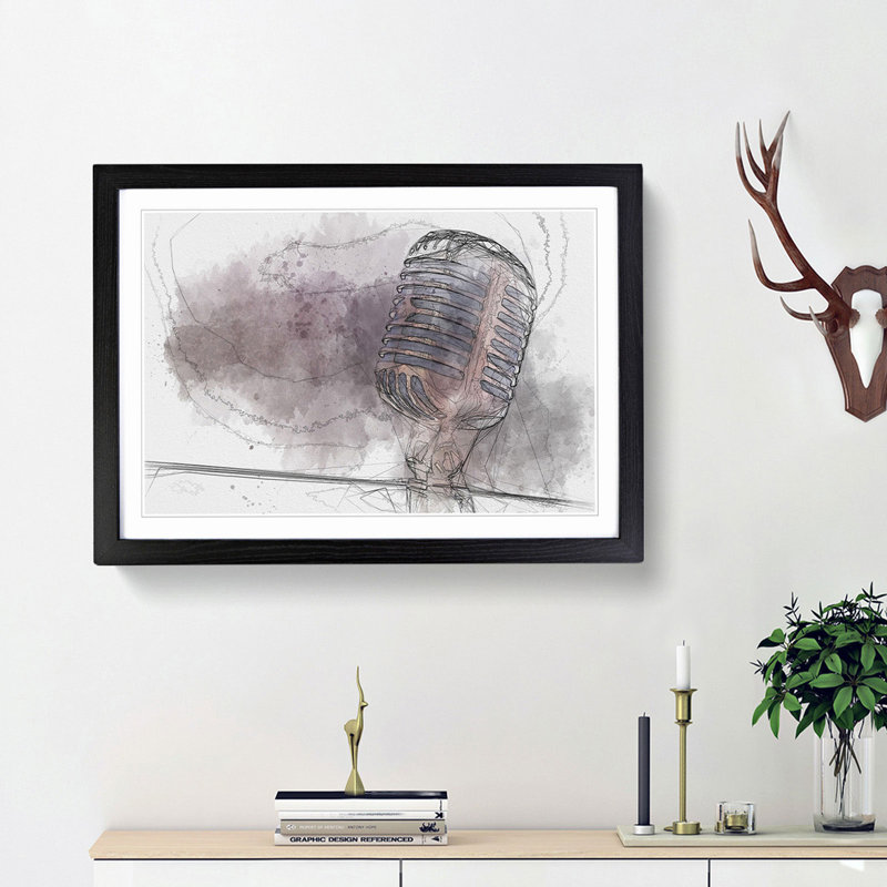 Steel Vocal Microphone - Picture Frame Graphic Art Print, 27cm H x 36cm W x 2cm D, Black Framed