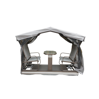 Chaise de jardin à structure en aluminium avec auvent et mouvement fluide - 4 fauteuils d'extérieur pour 4 personnes confortablement