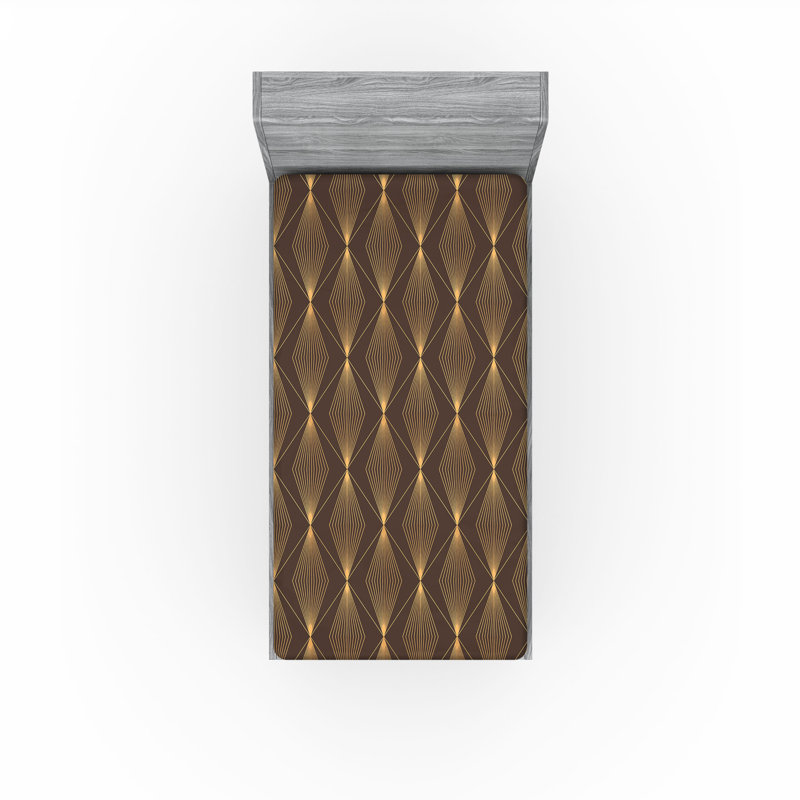 Drap-housse Ambesonne, Abricot, chocolat / géométrique, Drap-housse simple TG