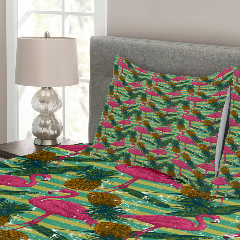 Addaline Purple/Green Microfibre Bedspread Set, 220 x 264 cm
