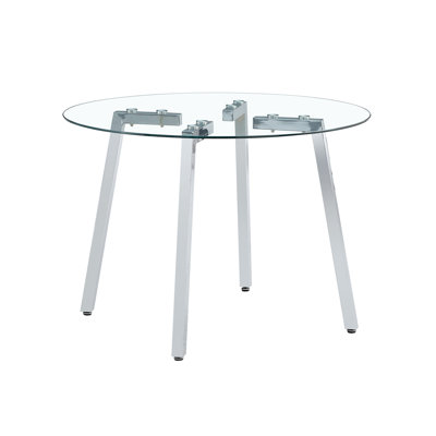 Modern Minimalist Style Circular Transparent Tempered Glass Table, Tempered Glass Tabletop, Silver Metal Table Legs, Suitable For Kitchen, Dining Room, And Living Room