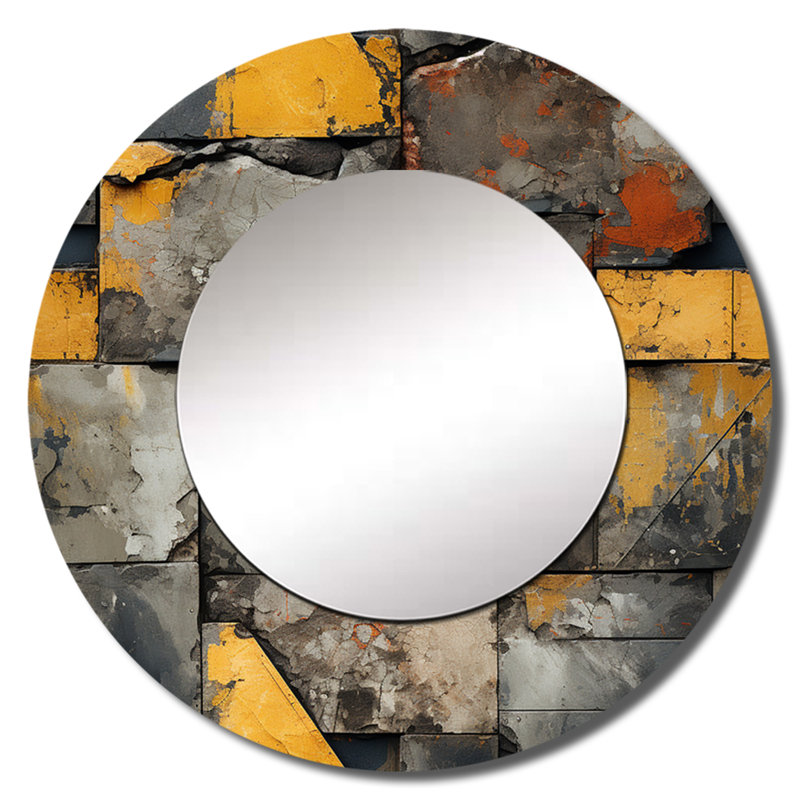 «Selika Industrial», illusion murale en béton - miroir mural décoratif en brique, grand miroir gris, impression d'art en métal